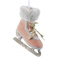 Χριστουγεννιάτικο Κρεμαστό Υφασμάτινο Παγοπέδιλο, Ροζ (13cm)